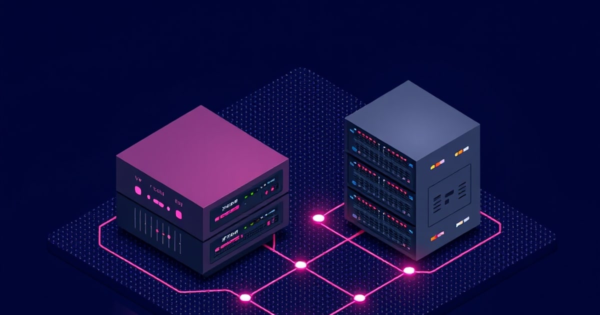 Isometric illustration of a Proxmox VE host running virtual machines above a SAS HBA card passed directly through to a storage guest